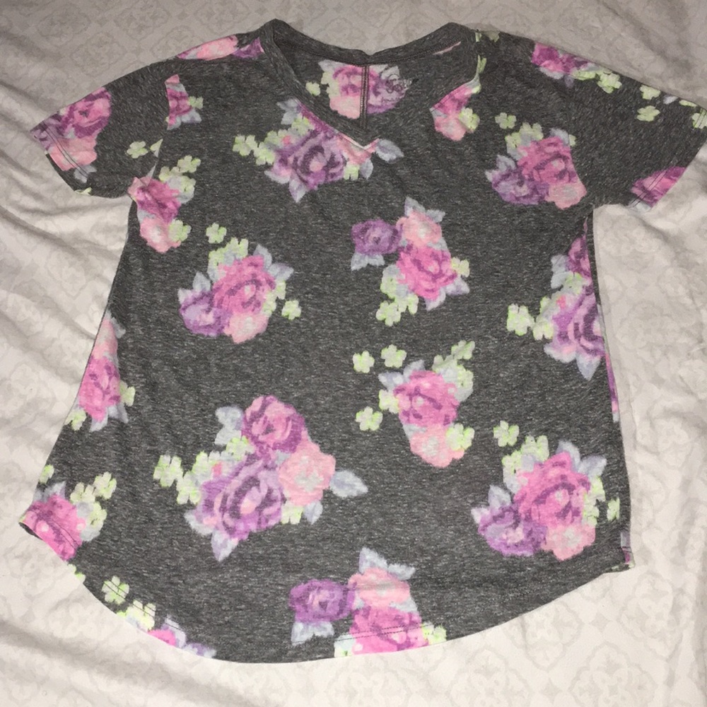 Grey Cotton Tee with All Over Flower Art